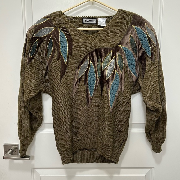 Vintage Chunky Olive green sweater with shoulder pads - Picture 7 of 8